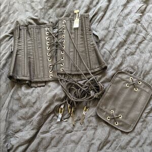Black Lace-Up Corset Belt with Pouch